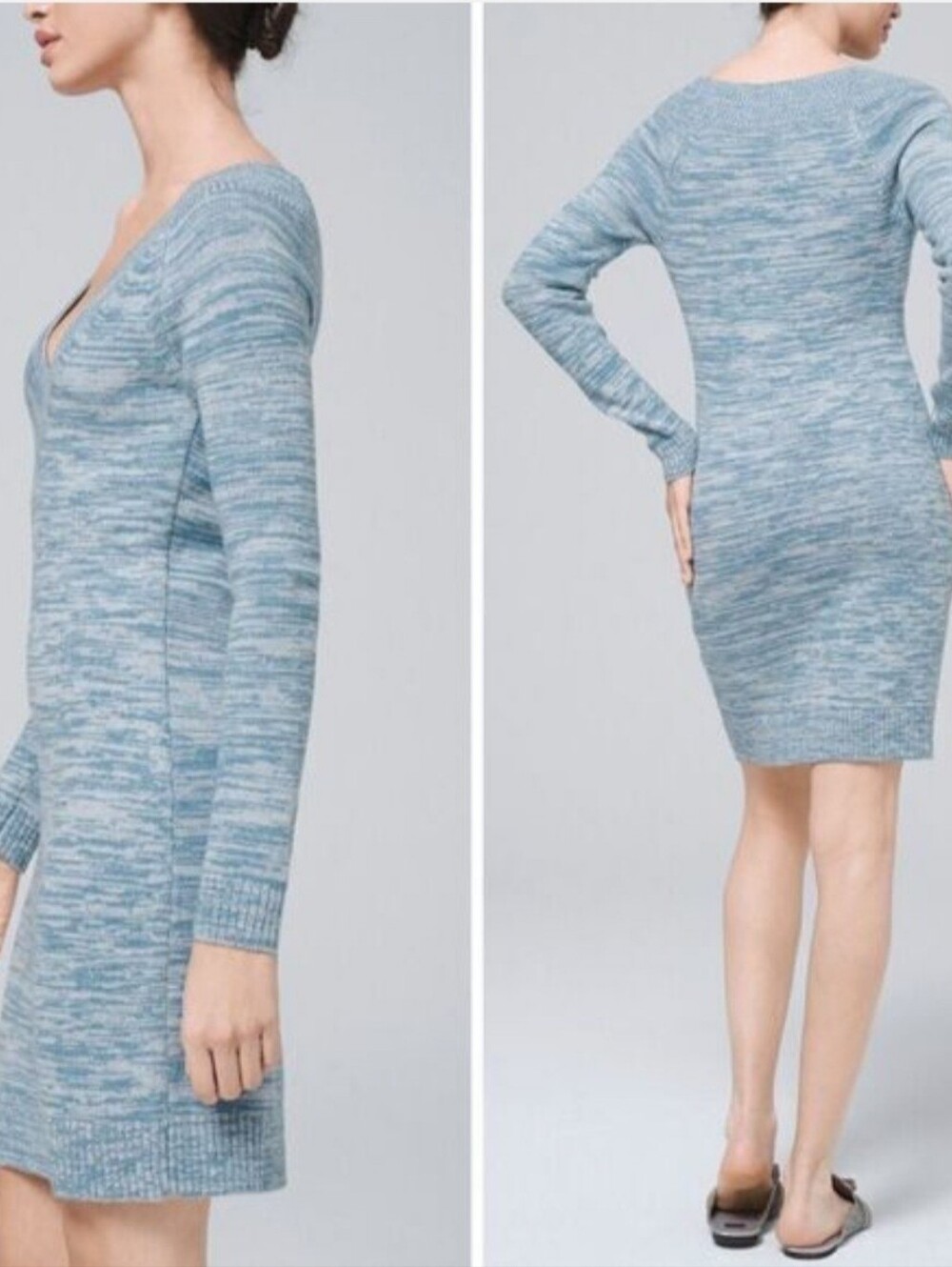 WHBM Light Blue V-Neck Long Sleeve Sweater Dress sz M